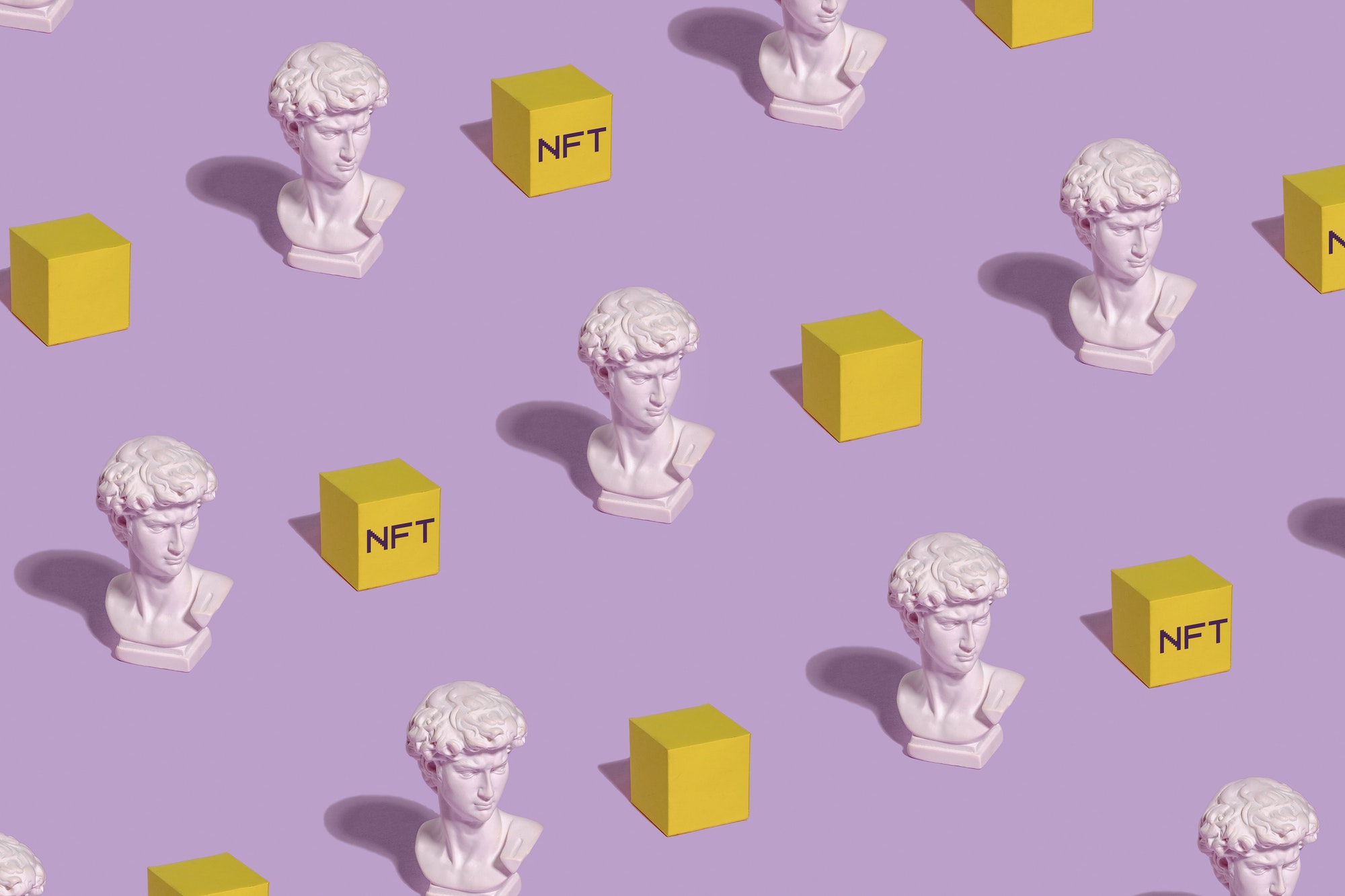Pattern statue of Roman bust of David and blocks blockchain cryptocurrency NFT